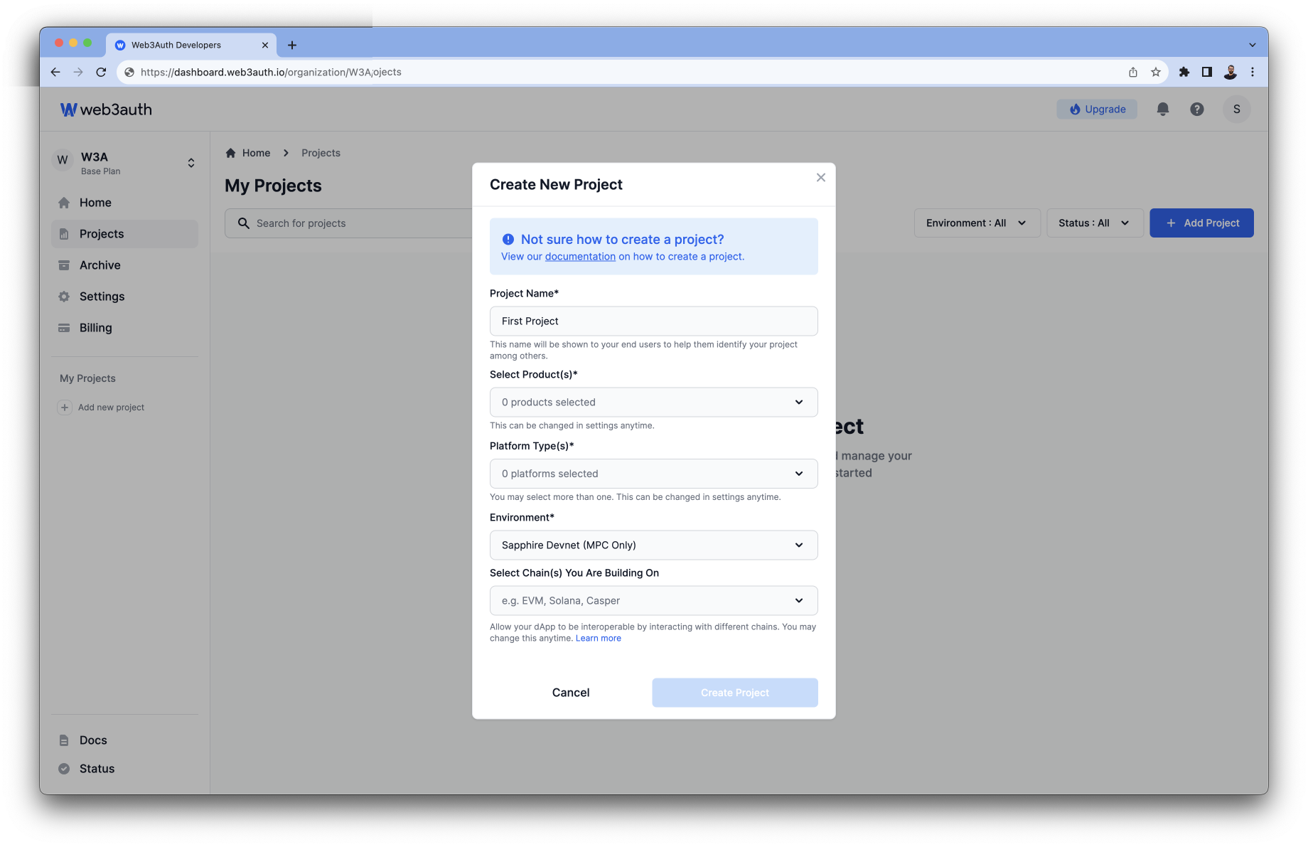Create Project Name