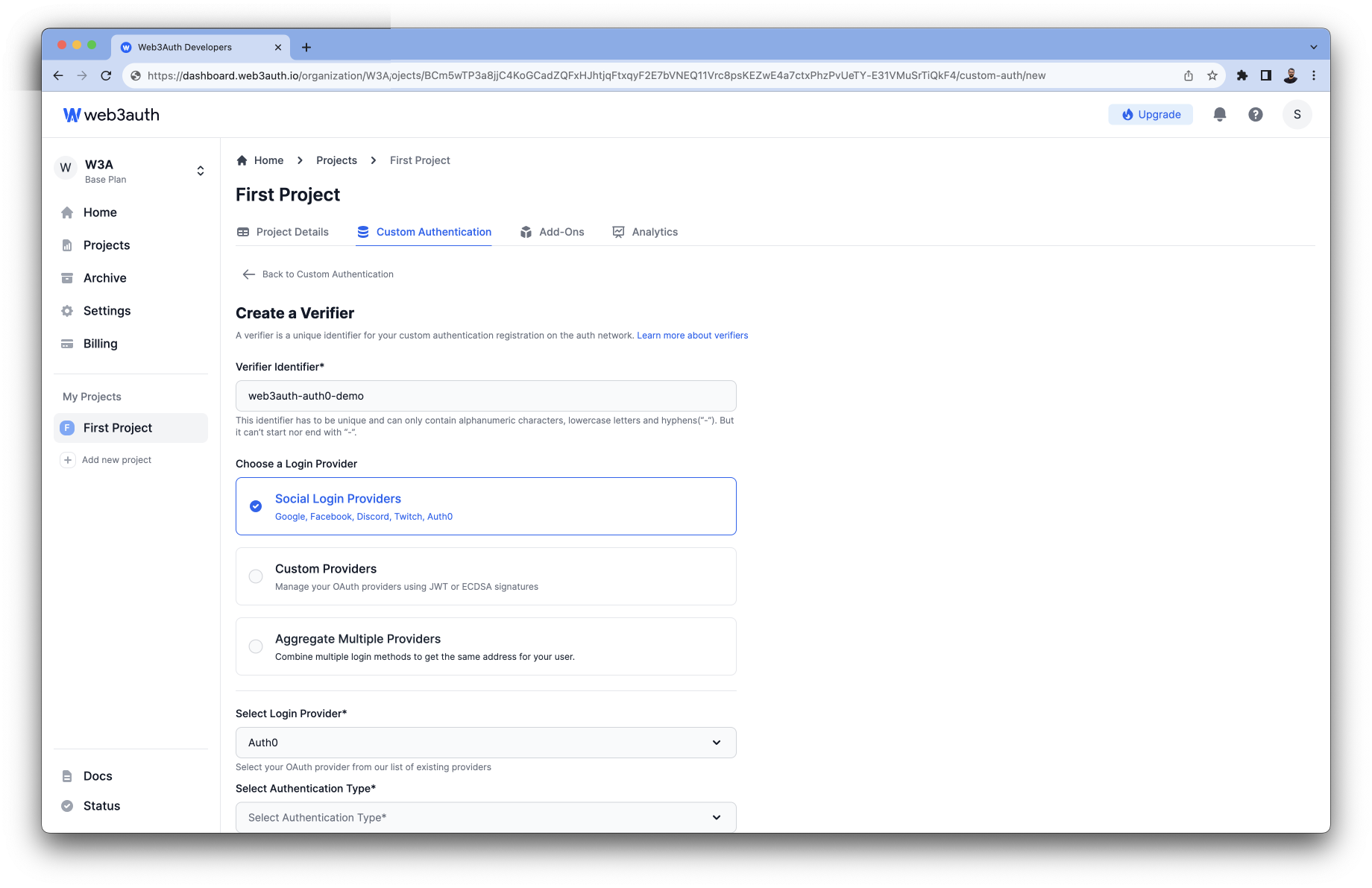 Baidu - Login Providers list on Web3Auth Dashboard